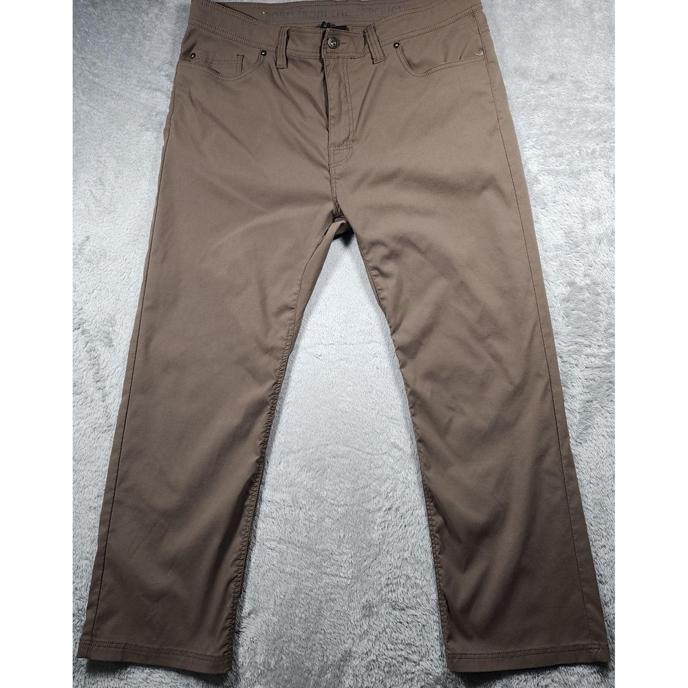 PrAna Breathe Pants Mens 38x30 (Fits 36x30) Brown Slim Fit Stretch Chino Casual - Picture 1 of 14